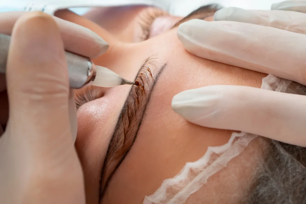 Aplicación de pigmento en cejas con microblading en los tratamientos de cejas en Ari Martínez Beauty